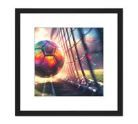 Artery8 Football Soccer Goal Score Back of Net Colourful Sport Painting Square Wooden Framed Wall Art Print Picture 8X8 Inch in Black Artery8 Black