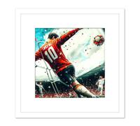 Artery8 Football Soccer Striker Abstract Sport Painting Square Wooden Framed Wall Art Print Picture 8X8 Inch in White Artery8 White