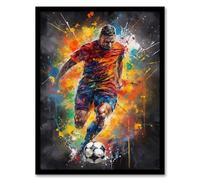 Artery8 Football Striker Colourful Artwork Boys Bedroom Gift For Him Fan Man Cave Artwork Framed Wall Art Print 18X24 Inch