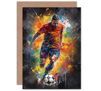 Artery8 Football Striker Colourful Artwork Boys for Husband Him Dad Son Brother Birthday Thank You Congratulations Blank Art Greeting Card