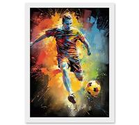 Artery8 Footballer About to Kick the Ball Vibrant Portrait Artwork Framed A3 Wall Art Print
