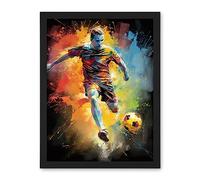 Artery8 Footballer About to Kick the Ball Vibrant Portrait Artwork Framed Wall Art Print 18X24 Inch