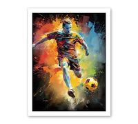 Artery8 Footballer About to Kick the Ball Vibrant Portrait Artwork Framed Wall Art Print 18X24 Inch