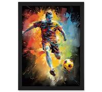 Artery8 Footballer About to Kick the Ball Vibrant Portrait Artwork Framed Wall Art Print A4