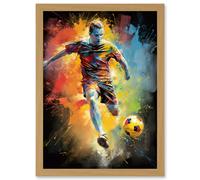 Footballer About to Kick the Ball Vibrant Portrait Artwork Framed Wall Art Print A4 Artery8 Light Oak One Size