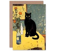 Artery8 For Black Cat Lovers on Yellow Custom Greeting Card Personalised Message Inside for Him or Her Man Woman Birthday Thank You Congratulations