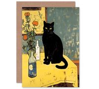 For Black Cat Lovers on Yellow for Him or Her Birthday Greeting Card Artery8 Multi One Size
