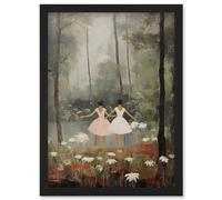 Artery8 Forest Ballet Oil Painting Kids Bedroom Ballerinas Gracefully Dancing by a Lake Artwork Framed Wall Art Print A4