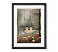 Artery8 Forest Ballet Oil Painting Kids Bedroom Ballerinas Gracefully Dancing by a Lake Artwork Framed Wall Art Print 18X24 Inch