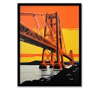 Artery8 Forth Rail Bridge Vibrant Orange Yellow Blue Artwork Framed Wall Art Print A4