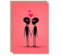 Artery8 Found My Kind Cute Aliens In Love Holding Hands Valentine's Day Card