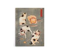 Artery8 Four Cats in Different Poses Kuniyoshi Canvas Wall Art Print in Grey | Size: W12" x H16" Artery8 Grey W12" x H16"
