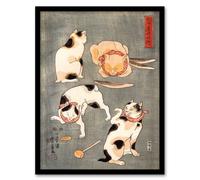 Artery8 Four Cats In Different Poses Kuniyoshi Framed Wall Art Print A3