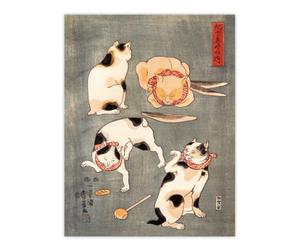 Artery8 Four Cats In Different Poses Kuniyoshi Wall Art Poster Print 12X16"