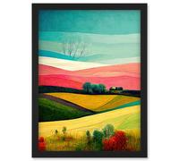 Artery8 Four Seasons Colourful Modern Country Landscape Painting Artwork Framed Wall Art Print A4 in Black Artery8 Black