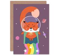 Artery8 Fox Astronaut Cute Kids Children Greetings Card in Purple Artery8 Purple