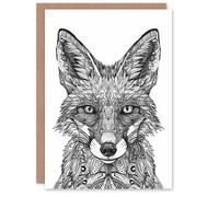 Artery8 Fox Black White Pattern Animal Tribal Folk Art Blank For Him Or Her Art Birthday Card