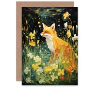 Artery8 Fox Dream Floral Lily Flowers in Spring for Wife Her Mum Sister Daughter Mom Gran Nan Birthday Thank You Congratulations Blank Art Greeting Card