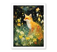 Artery8 Fox Dream Floral Yellow Oil Painting Orange White Dreamscape of Lily Flowers in Spring Artwork Framed Wall Art Print 18X24 Inch