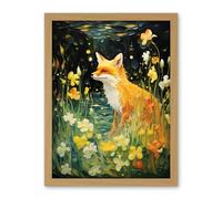 Artery8 Fox Dream Floral Yellow Oil Painting Orange White Dreamscape of Lily Flowers in Spring Artwork Framed Wall Art Print 18X24 Inch