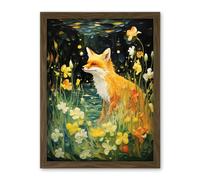 Artery8 Fox Dream Floral Yellow Oil Painting Orange White Dreamscape of Lily Flowers in Spring Artwork Framed Wall Art Print 18X24 Inch