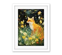 Artery8 Fox Dream Floral Yellow Oil Painting Orange White Dreamscape of Lily Flowers in Spring Artwork Framed Wall Art Print 18X24 Inch
