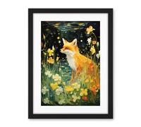 Artery8 Fox Dream Floral Yellow Oil Painting Orange White Dreamscape of Lily Flowers in Spring Artwork Framed Wall Art Print 18X24 Inch