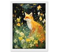 Artery8 Fox Dream Floral Yellow Oil Painting Orange White Dreamscape of Lily Flowers in Spring Artwork Framed A3 Wall Art Print