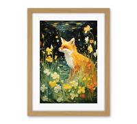 Artery8 Fox Dream Floral Yellow Oil Painting Orange White Dreamscape of Lily Flowers in Spring Artwork Framed Wall Art Print 18X24 Inch