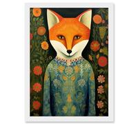 Artery8 Fox Flaunting Fancy Floral Frock Felicia Flower Field Fun Artwork Framed A3 Wall Art Print