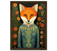 Artery8 Fox Flaunting Fancy Floral Frock Felicia Flower Field Fun Artwork Framed A3 Wall Art Print