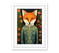 Artery8 Fox Flaunting Fancy Floral Frock Felicia Flower Field Fun Artwork Framed Wall Art Print 18X24 Inch