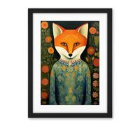 Artery8 Fox Flaunting Fancy Floral Frock Felicia Flower Field Fun Artwork Framed Wall Art Print 18X24 Inch