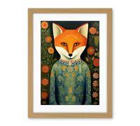 Artery8 Fox Flaunting Fancy Floral Frock Felicia Flower Field Fun Artwork Framed Wall Art Print 18X24 Inch