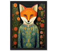 Artery8 Fox Flaunting Fancy Floral Frock Felicia Flower Field Fun Artwork Framed Wall Art Print A4