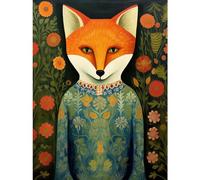 Artery8 Fox Flaunting Fancy Floral Frock Felicia Flower Field Fun Extra Large XL Wall Art Poster Print