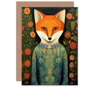 Artery8 Fox Flaunting Fancy Floral Frock Flower Field Fun for Wife Her Mum Sister Daughter Mom Gran Nan Birthday Thank You Congratulations Blank Art Greeting Card