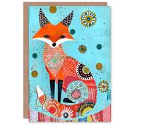 Artery8 Fox Folk Art Portrait Colourful Pattern Design Greeting Birthday Card Him Her All Blank