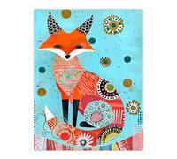 Artery8 Fox Folk Art Portrait Colourful Pattern Design Kids Bedroom Extra Large XL Wall Art Poster Print