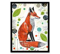 Fox Folk Art Simple Bright Abstract Design Framed Art Print Artery8 Orange A4