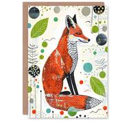 Artery8 Fox Folk Art Simple Bright Abstract Design Greeting Birthday Card Him Her All Blank