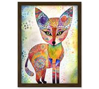 Artery8 Fox Folk Art Watercolour Painting Artwork Framed A3 Wall Art Print