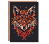 Artery8 Fox Head Bold Orange Black Modern Tribal Design Blank For Him Or Her Art Birthday Card