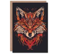 Artery8 Fox Head Bold Orange Black Modern Tribal Design Blank For Him Or Her Art Birthday Card