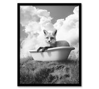 Artery8 Fox in Bathtub in a Field Black White Surreal Bathroom Toilet Artwork Framed Wall Art Print 18X24 Inch