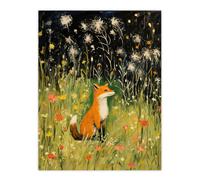 Fox In Wildflower Meadow Acrylic Painting Spring Evening Among Flowers Unframed Wall Art Print Poster Home Decor Premium Artery8 Multi W12 inch x H16 inch