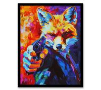 Artery8 Fox Secret Agent Vibrant Conceptual Art Portrait Wall Art Print - A4 Size
