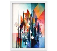 Artery8 Fractal Light Shapes Low Polygon Abstract Rainbow Modern Watercolour Painting Artwork Framed Wall Art Print A4