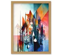 Artery8 Fractal Light Shapes Low Polygon Abstract Rainbow Modern Watercolour Painting Artwork Framed Wall Art Print A4