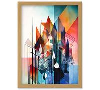 Fractal Light Shapes Low Polygon Abstract Rainbow Modern Watercolour Painting Artwork Framed Wall Art Print A4 Artery8 Light Oak One Size